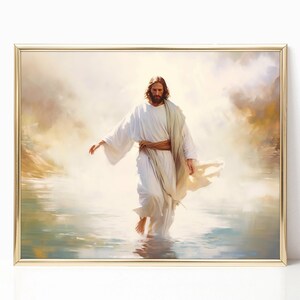 Jesus Christ Walks on Water Poster Religious Wall Art Holy Painting ...