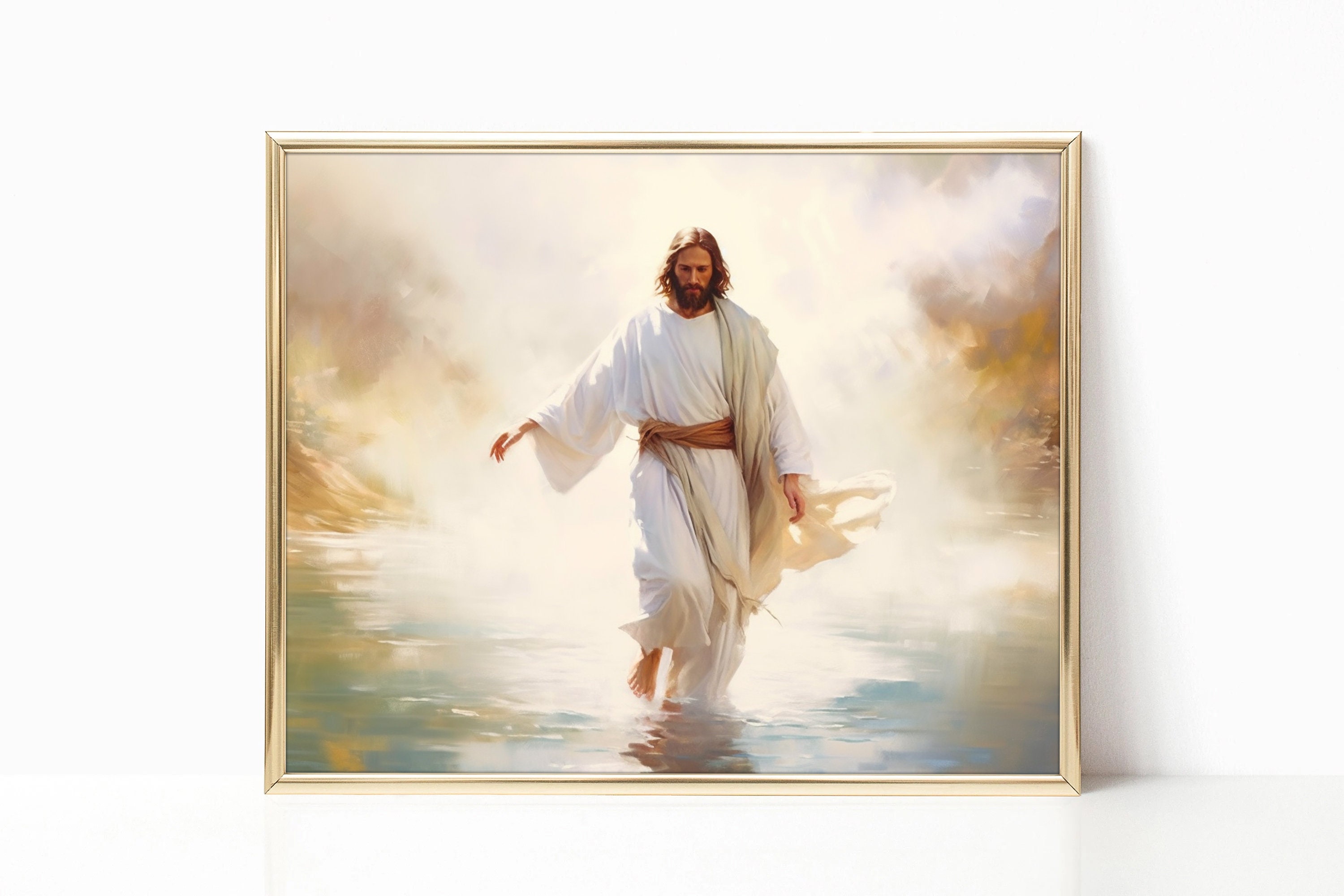 Jesus Christ Walks on Water Poster Religious Wall Art Holy Painting ...