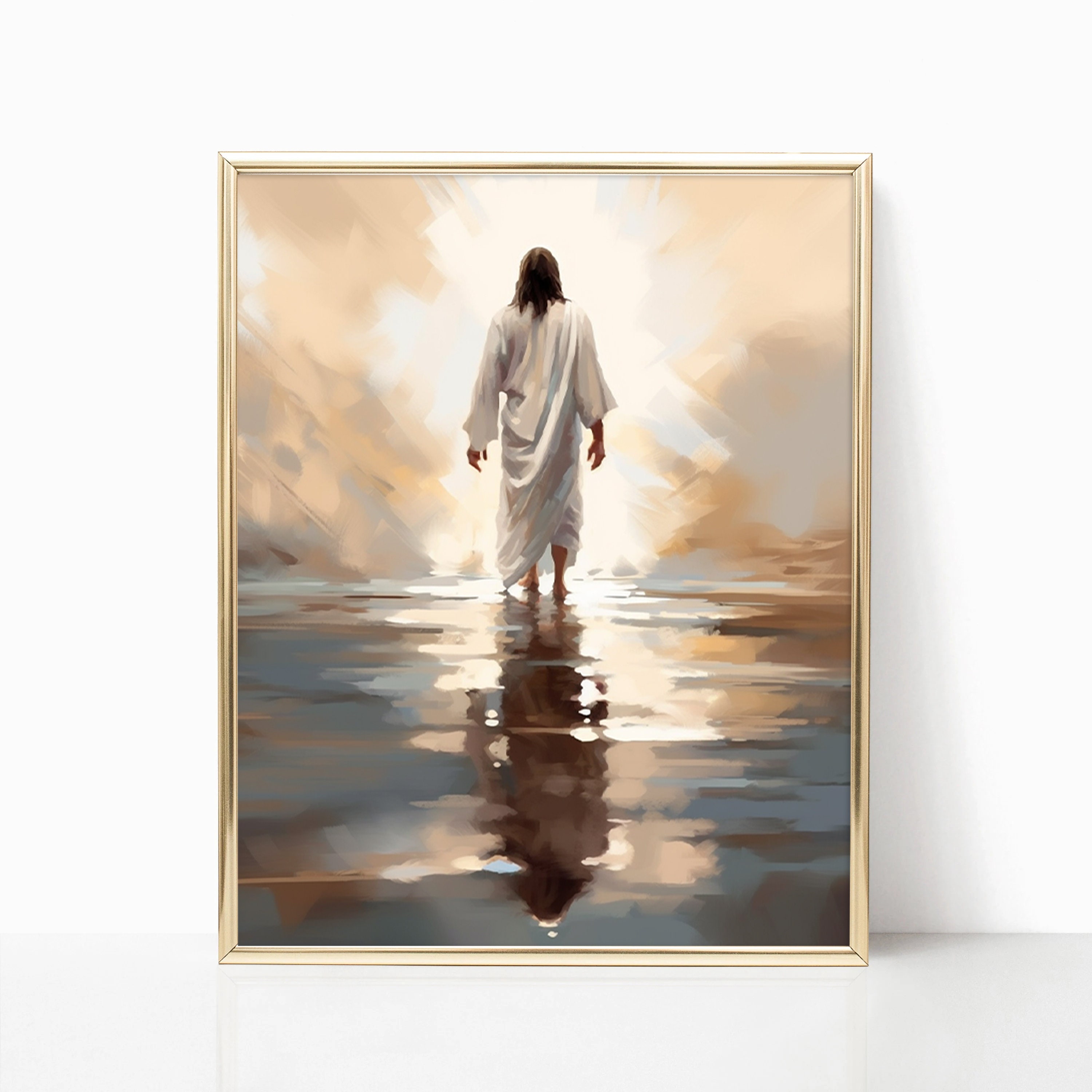 Jesus Walking on Water Poster Painting Print Bible Verse Wall Art Gift ...