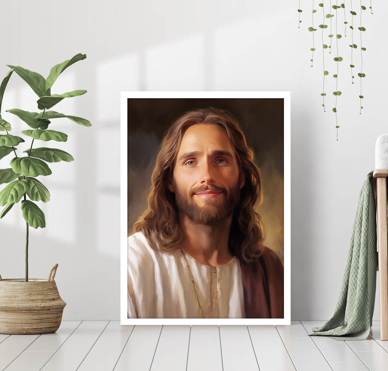 Jesus Christ Portrait Holy Painting Poster God Peace Print Wall Art ...