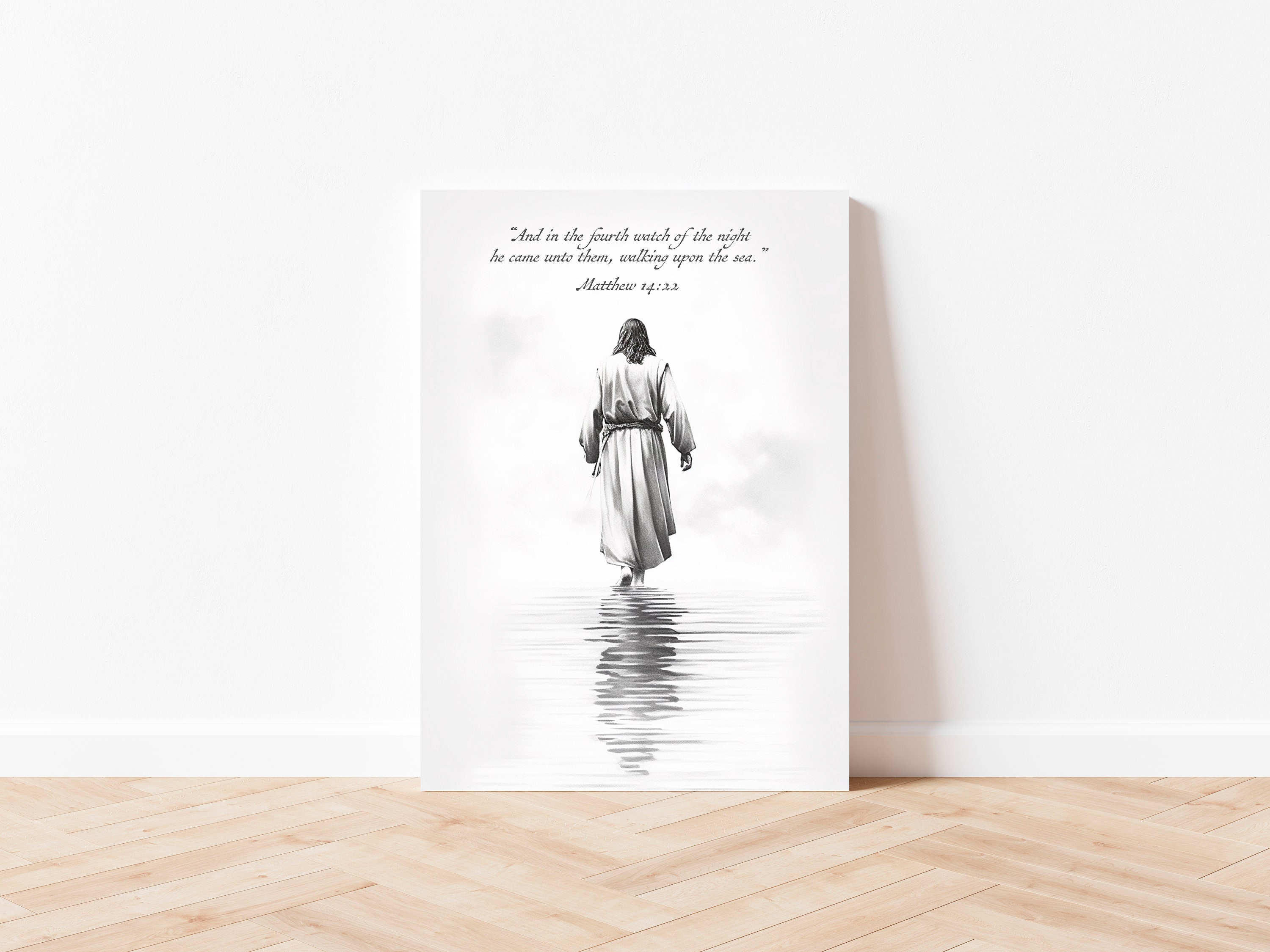 Jesus Walking on Water Poster Matthew 14:22 Print Bible Verse Wall Art ...