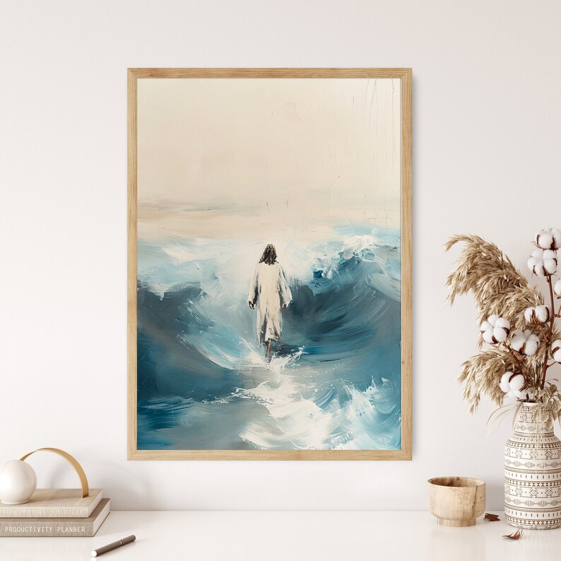Jesus Walking on Water Poster Holy Print Bible Story Art Wall Art Gift ...