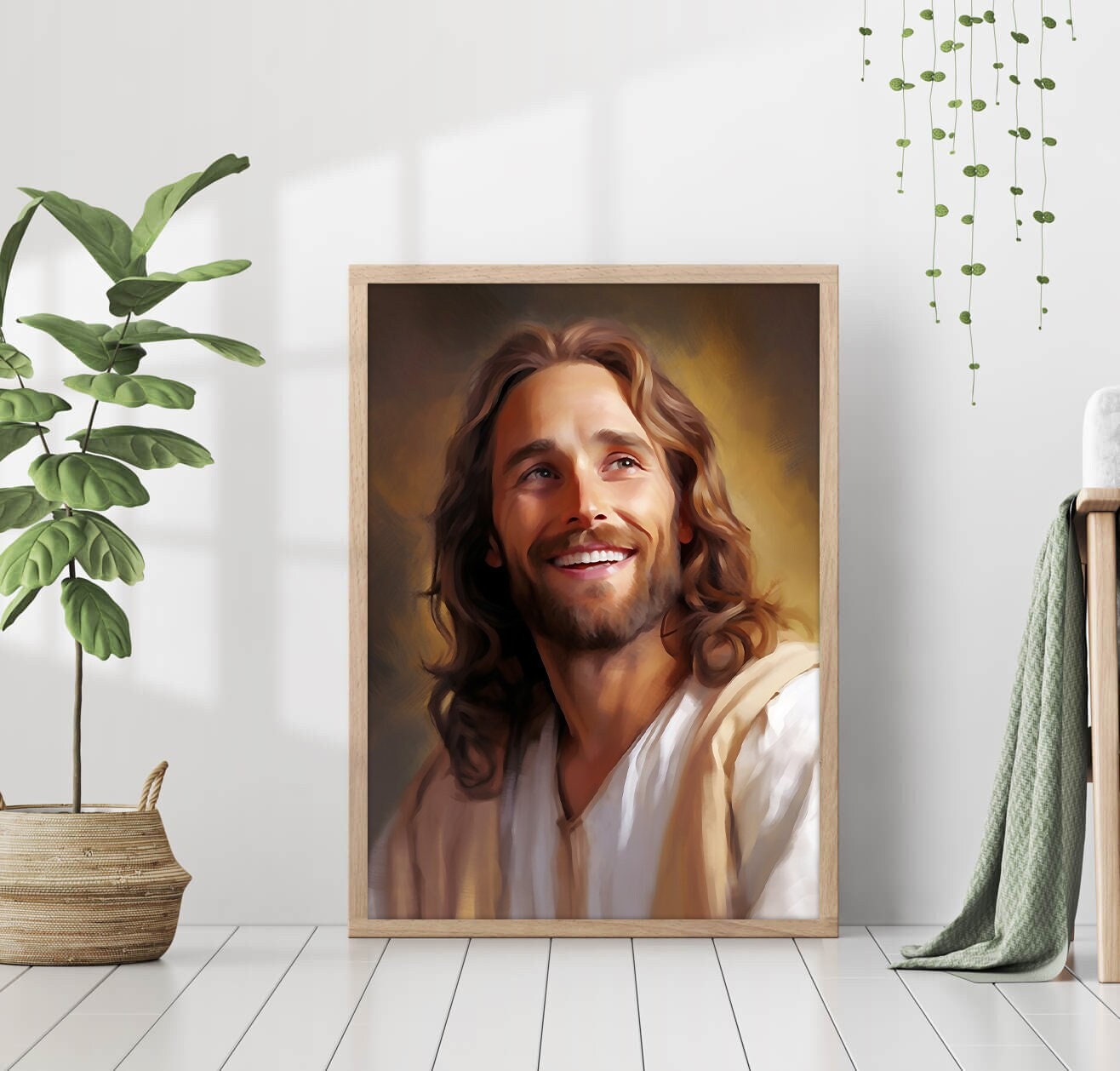 Retrato de Jesucristo, pintura sagrada, póster, impresión de Dios, paz, arte de pared, regalo moderno, decoración del hogar, lienzo enmarcado, decoración cristiana para guardería