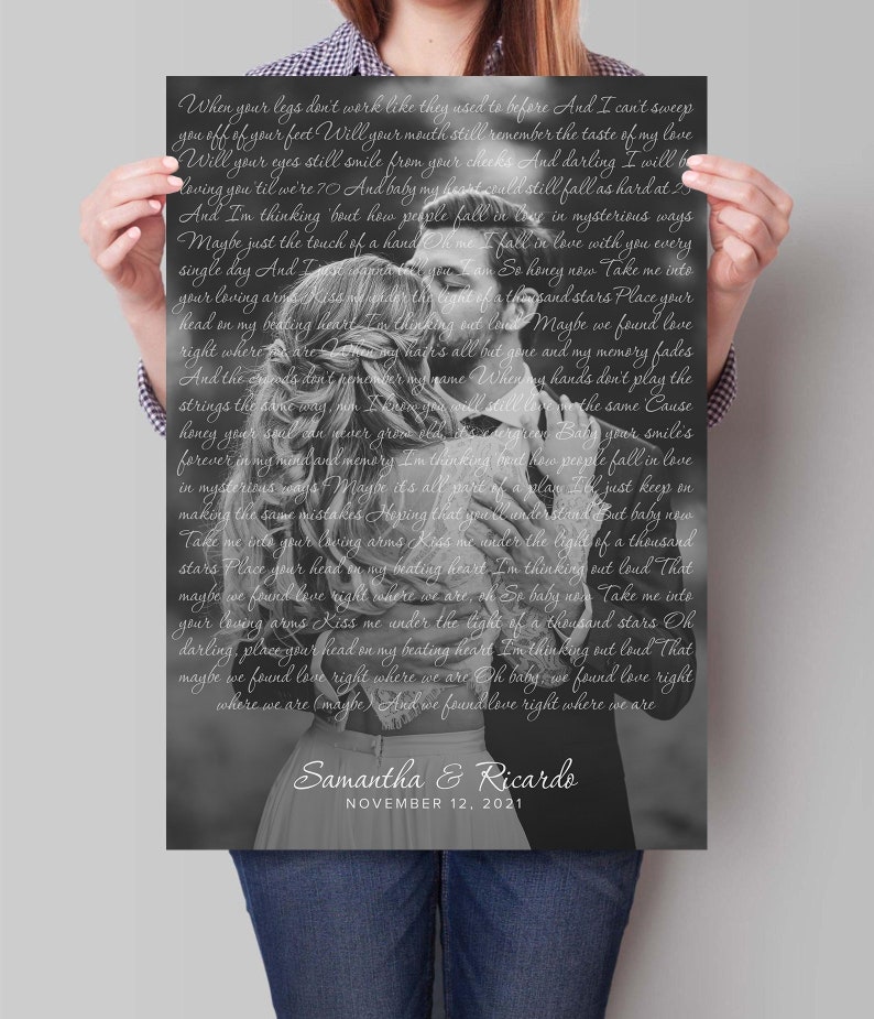 Wedding Song Lyrics with Photo Personalized First Dance Favorite Song Canvas Print 1st Anniversary Custom Sign Framed Fathers Day Gift image 4