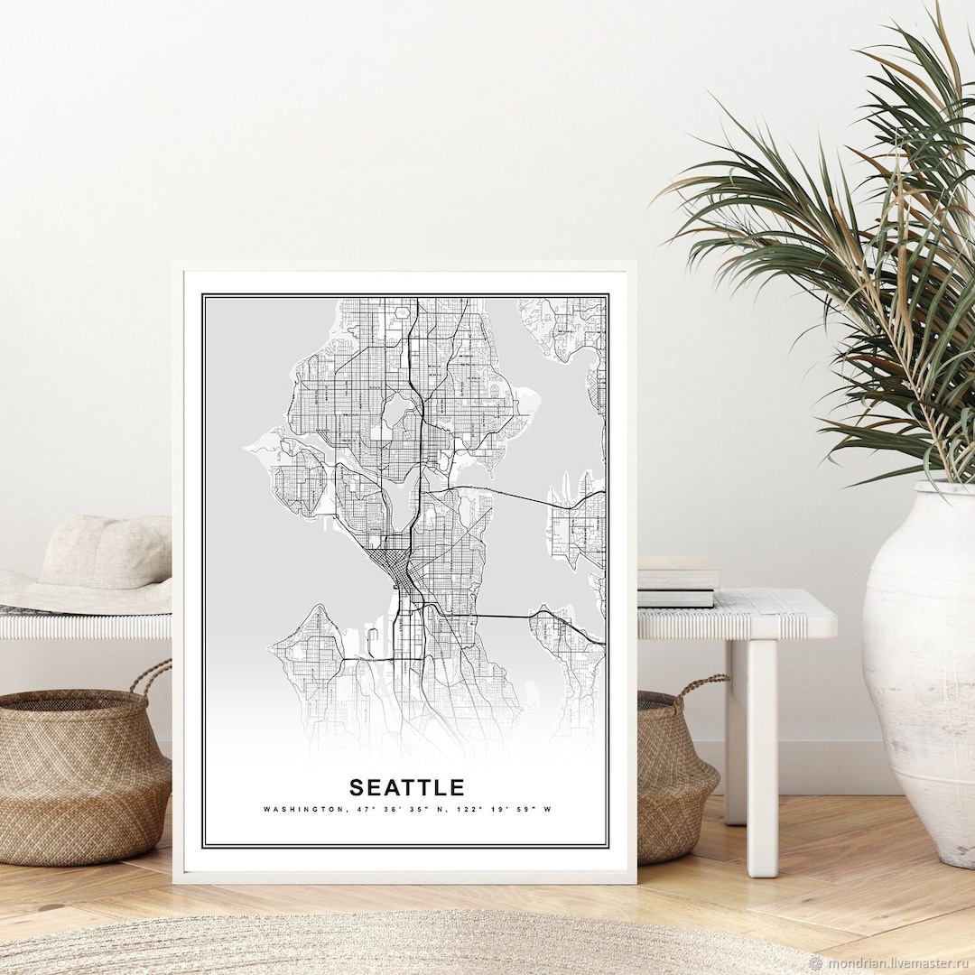 Seattle Map Print Framed Canvas Wall Art Poster United States Map Print ...