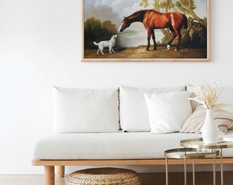 Bay Horse & White Dog Animal Painting by George Stubbs Canvas