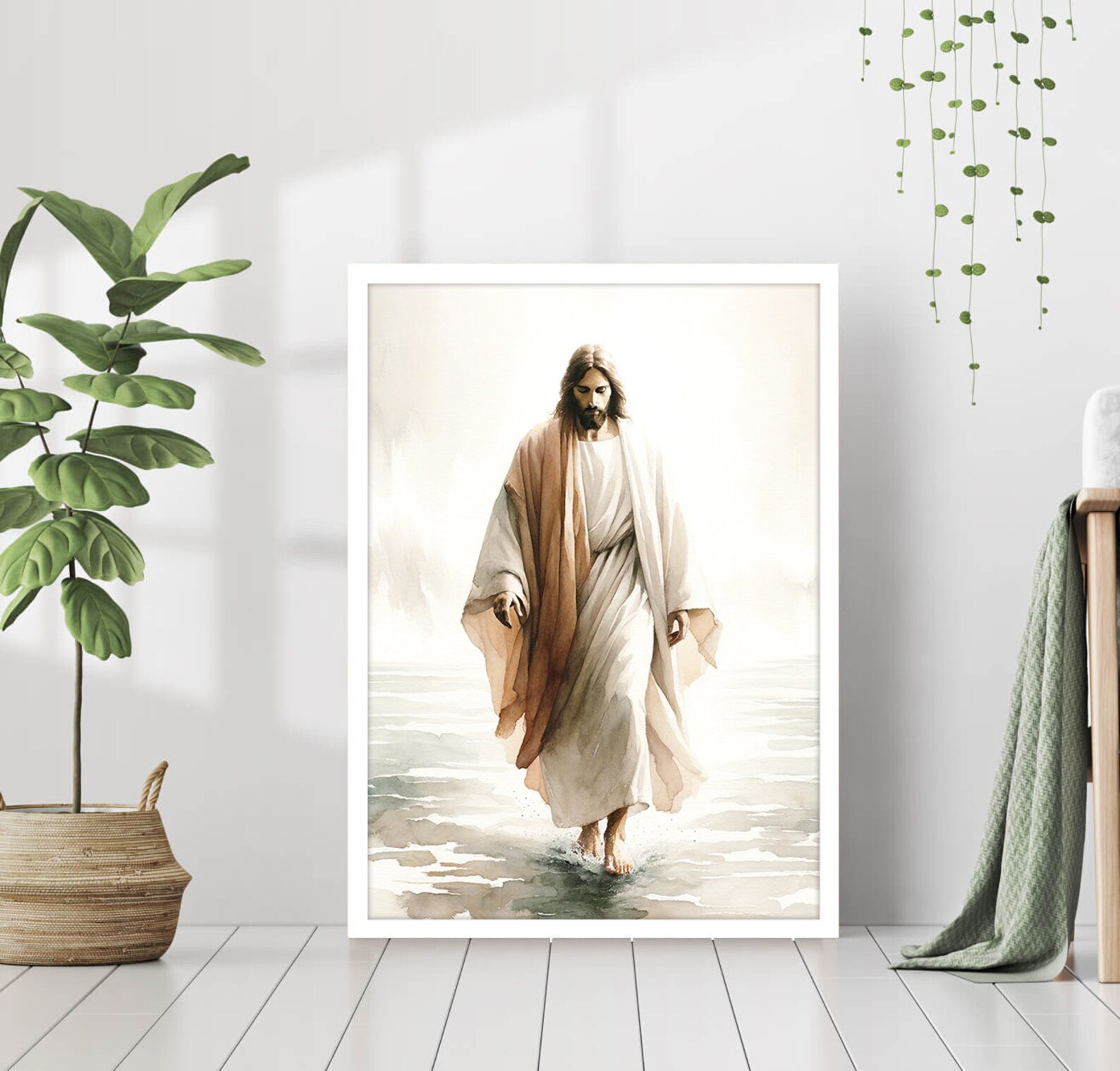 Jesus Walking on Water Poster Painting Print Bible Verse Wall Art Gift ...