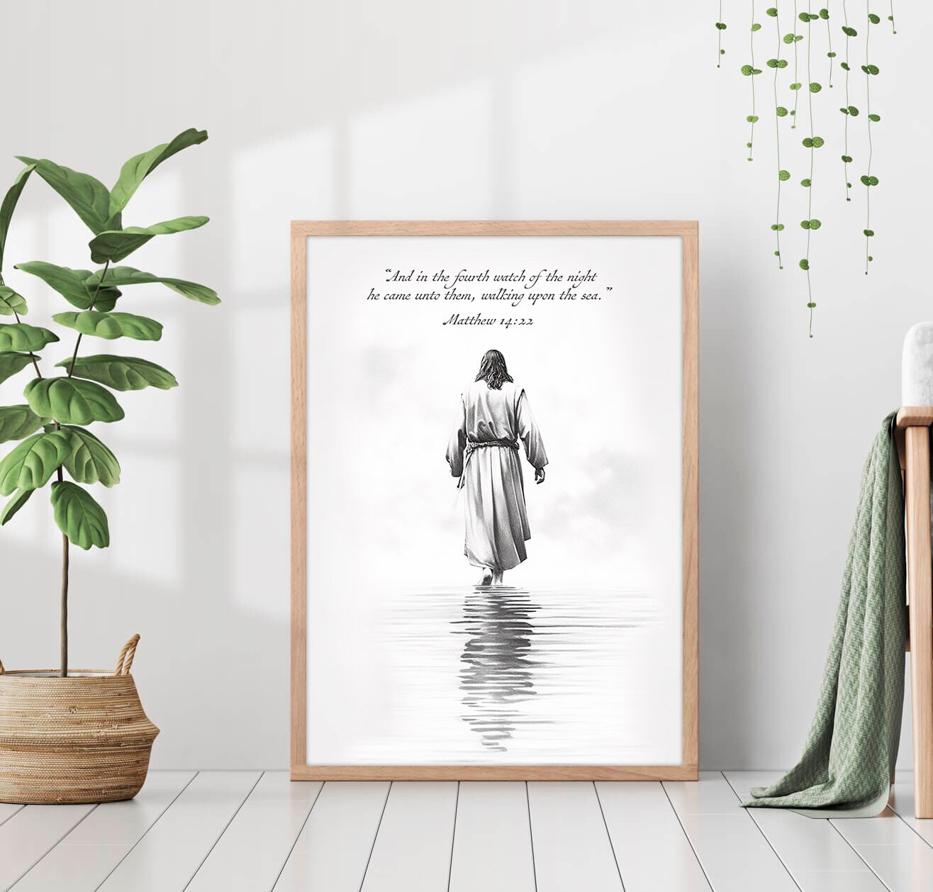 Jesus Walking on Water Poster Matthew 14:22 Print Bible Verse Wall Art ...