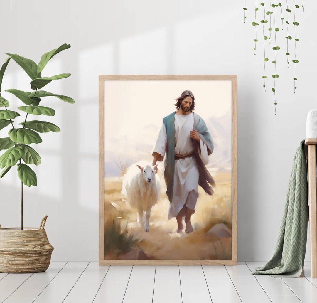 Jesus and Lamb Painting Print Bible Verse Wall Art Gift Trendy Living ...