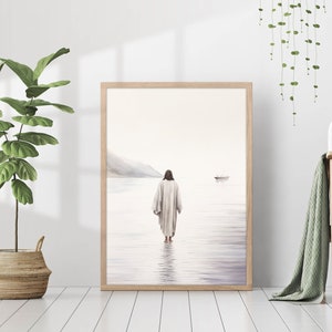 Jesus Walking on Water Poster Painting Print Bible Verse Wall Art Gift ...