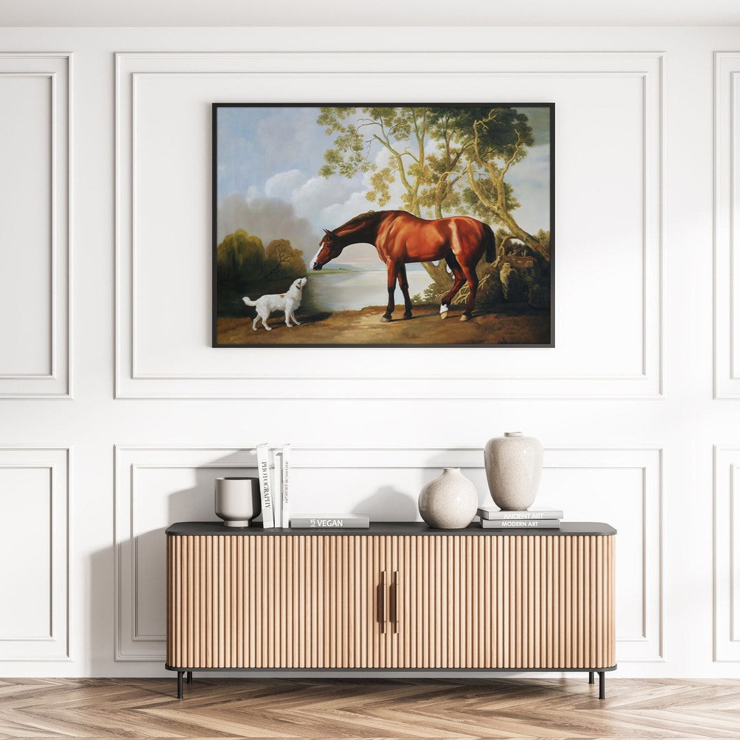 Bay Horse & White Dog Animal Painting by George Stubbs Canvas