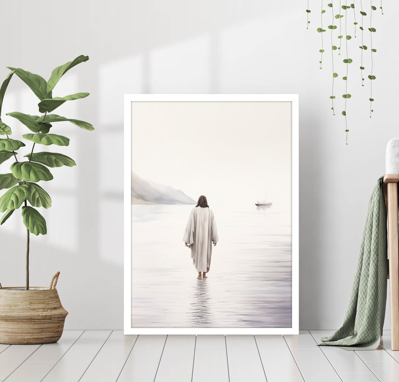 Jesus Walking on Water Poster Painting Print Bible Verse Wall Art Gift ...
