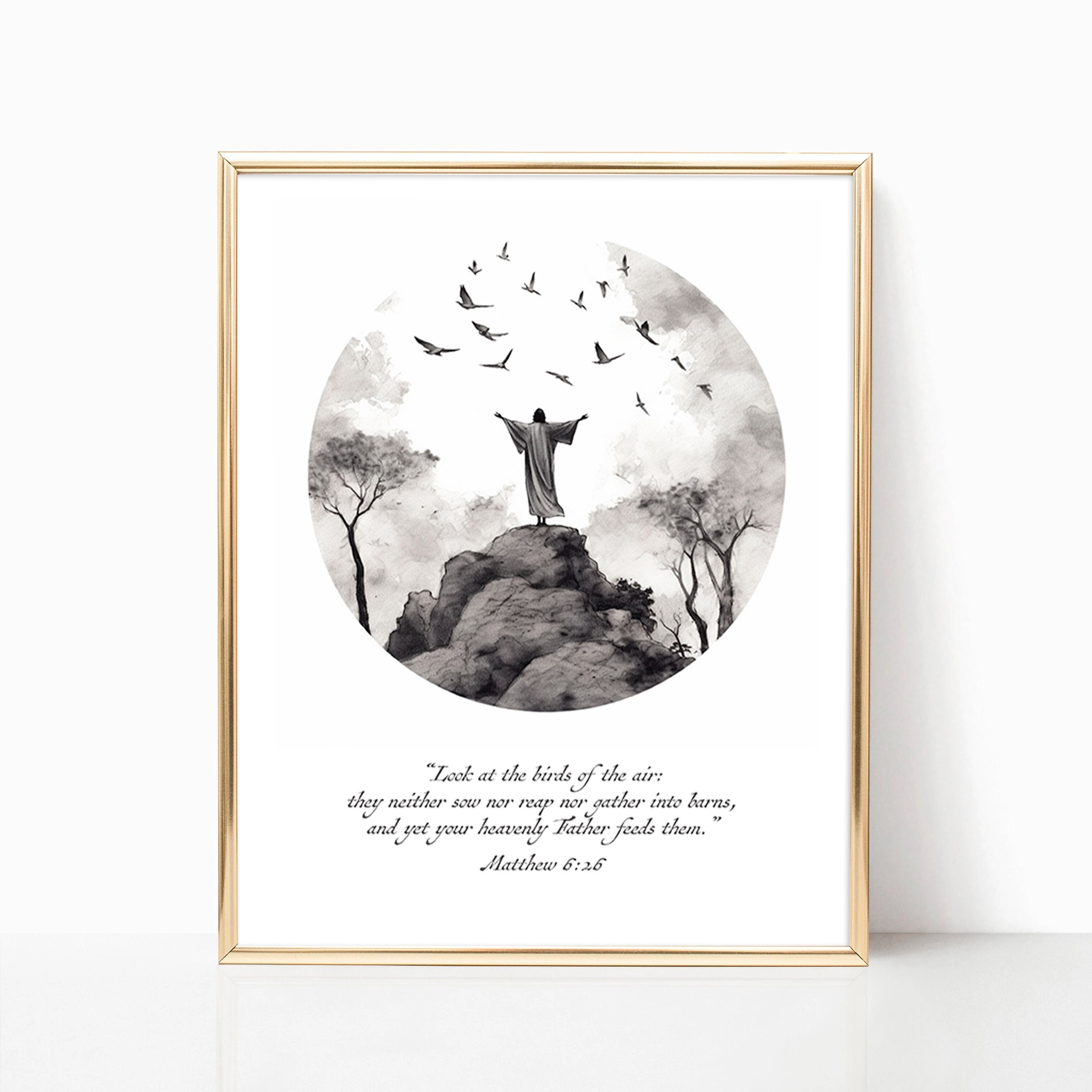 Look at the Birds Print Bible Verse Wall Art Poster Matthew 6:26 Gift ...