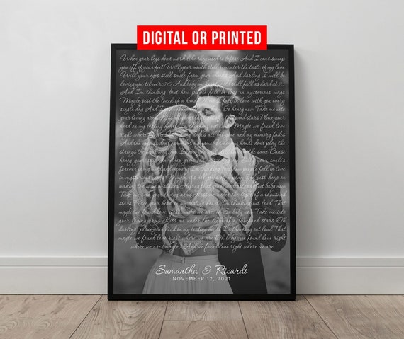 Wedding Song Lyrics with Photo Personalized First Dance Favorite Song Canvas Print 1st Anniversary Custom Sign Framed Valentines Day Gift