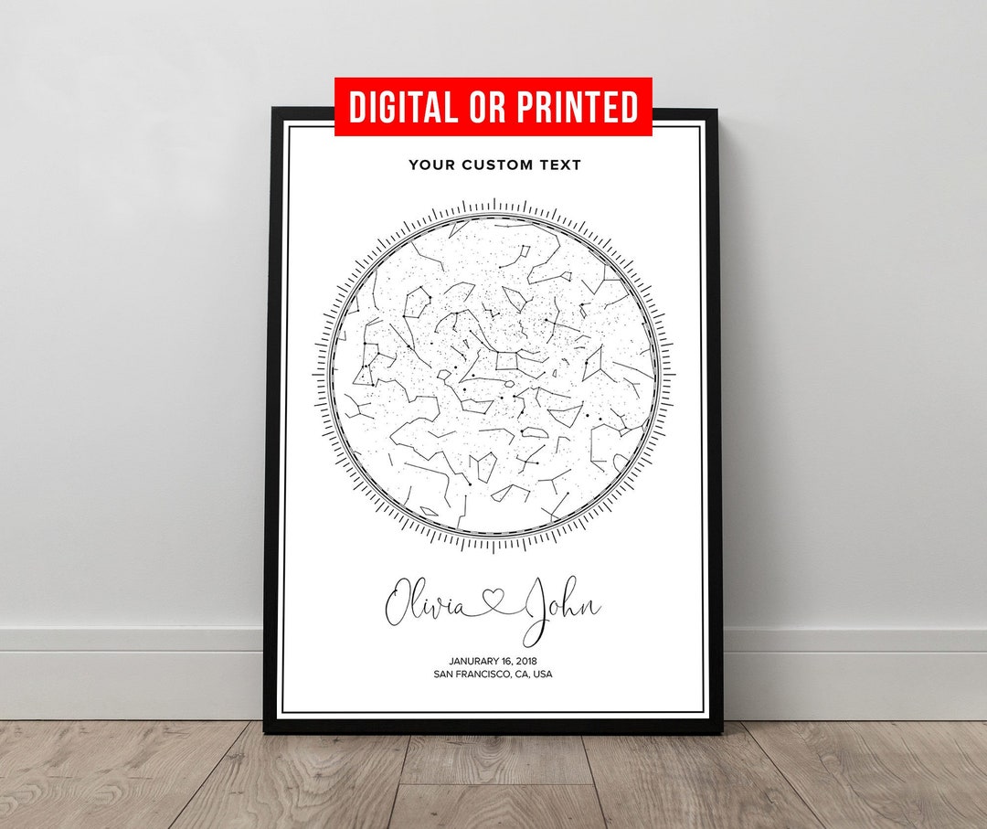 Personalized Star Map Print Custom Night Sky Print Canvas With Frame ...