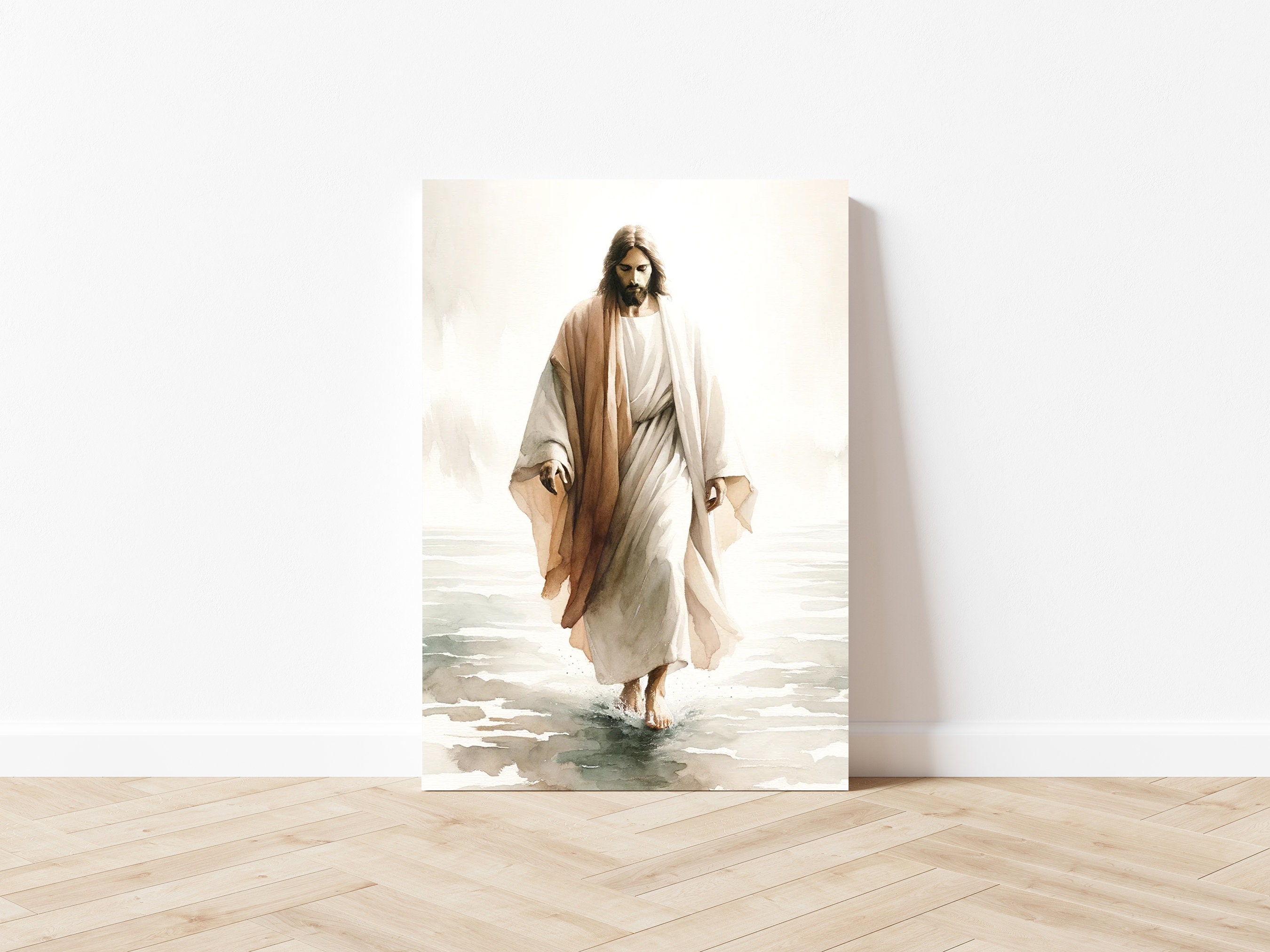 Jesus Walking on Water Poster Painting Print Bible Verse Wall Art Gift ...