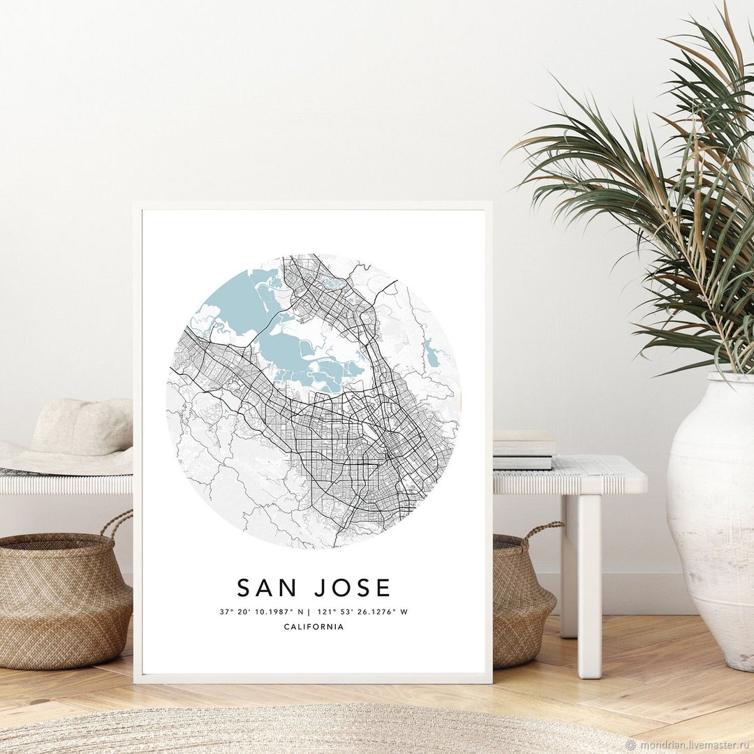 San Jose Map Print Framed Canvas Wall Art Poster United States City Map ...