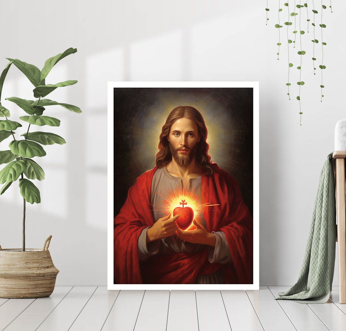 Sacred Heart Of Jesus Christ Portrait Oil Painting Holy Poster God sacred-heart-of-jesus-christ-portrait-oil-painting-holy-poster-god