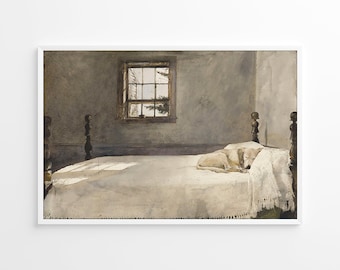 Master Bedroom by Andrew Wyeth Dog Sleeping in Bed Giclee Canvas