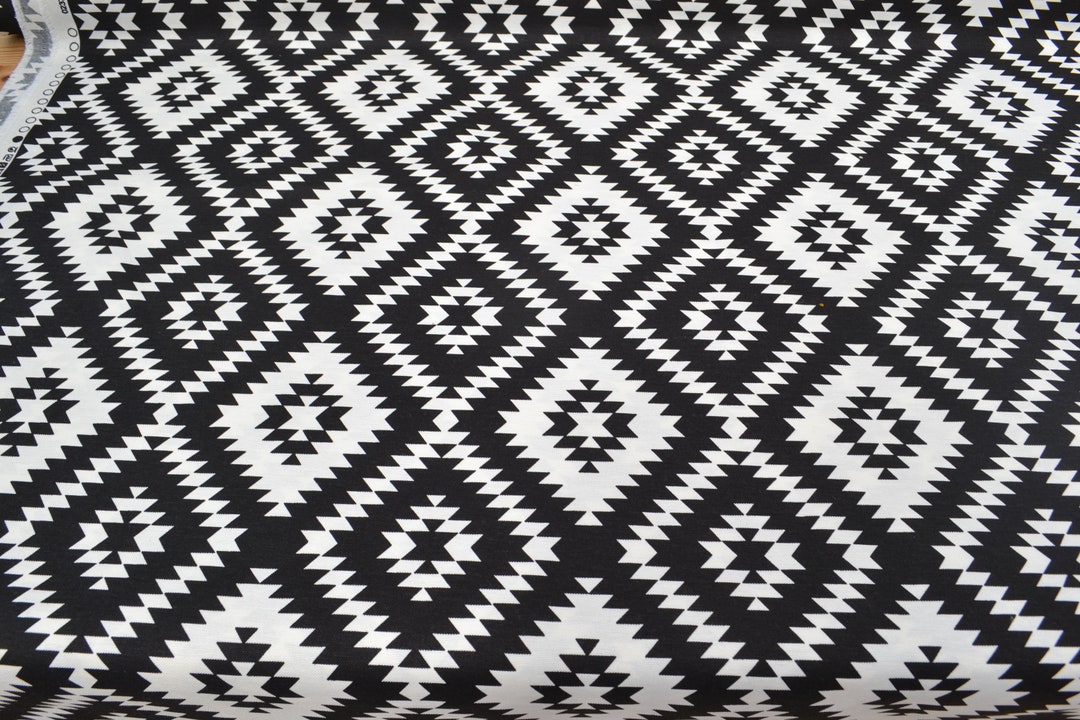 Black Fabric By Yard, Black and White Tribal Fabric, Aztec Water