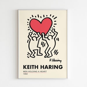 Keith Haring Exhibition Poster: Men Holding Heart, Retro Wall Art (Digital)
