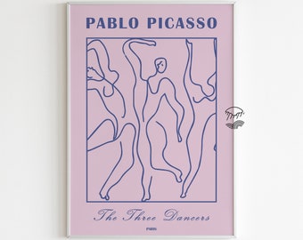 Picasso Dance Poster, Museum Exhibition Poster, Pink Aesthetic Print, Dance One Line Drawing, Minimal Vintage Poster Art, Digital Download