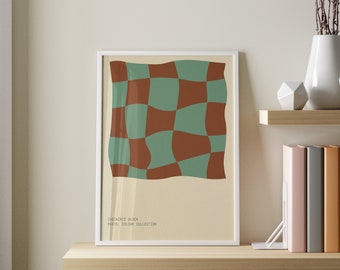Arte de pared retro ondulado a cuadros: Impresión de tablero de ajedrez verde (descarga digital)