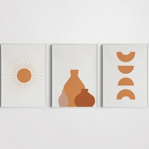Boho Art Set of 3 Prints, Terracotta Wall Art, Mid Century Modern, Gallery Wall Set, Printable Modern Art Poster Bundle, Digital Download