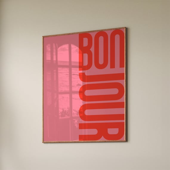 Bonjour French Quote Print: Retro Typography Poster (Digital Download)