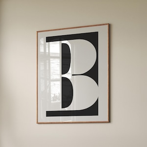 Impresión de la letra B, arte mural con letras, decoración para el hogar, idea de regalo personalizada, arte imprimible con iniciales de letras, póster digital en blanco y negro