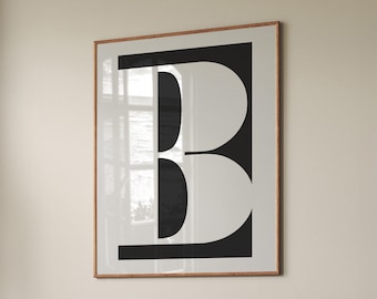 Letter B Print: Black and White Initial Wall Art (Digital Poster)