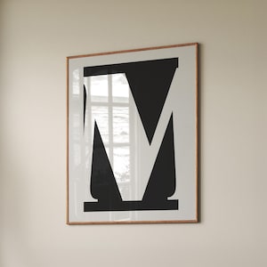 Personalisierter M Buchstabe, Geometrisches abstraktes Poster, Minimalistischer Posterdruck, Retro Wandkunst, Ästhetisches Anfangsposter, Digitales Poster