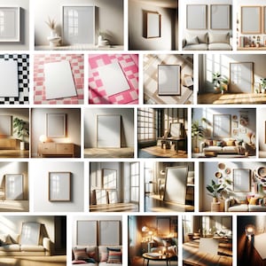 26 Frame Mockup Bundle, Wooden Frame Mockup Set, Interior Frame Mockup, PSD Mockup Bundle, Natural Wooden Vertical Frame Mockups, Mockup Set