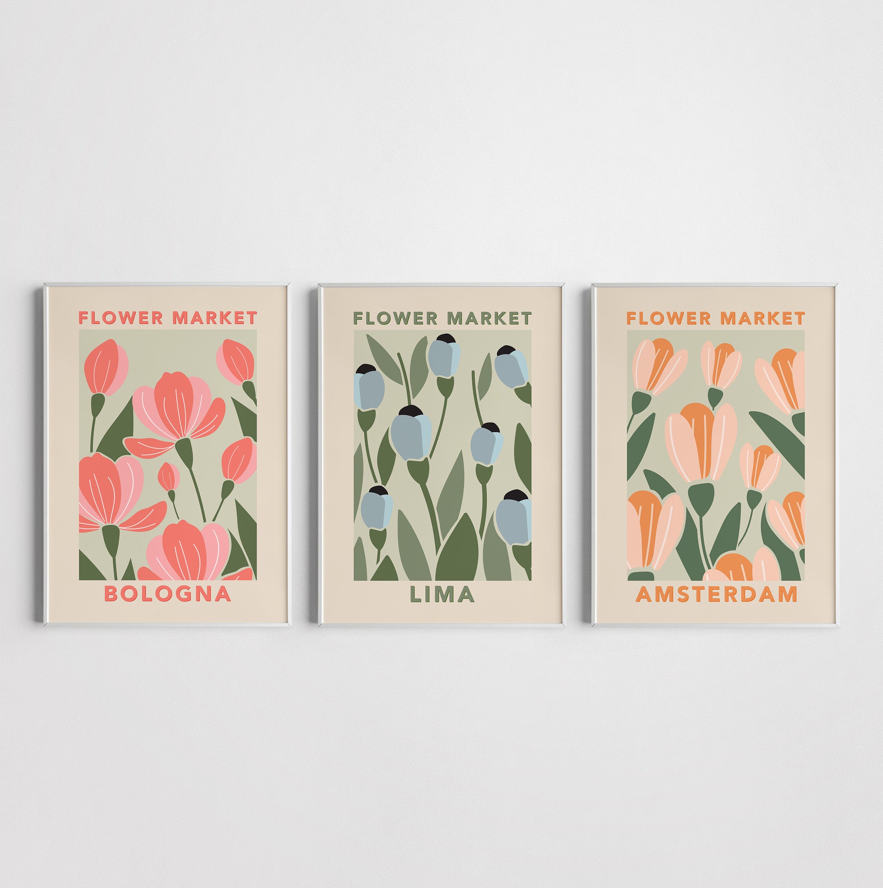 Flower Market Set of 3 Print Floral Printable Poster Green Etsy UK