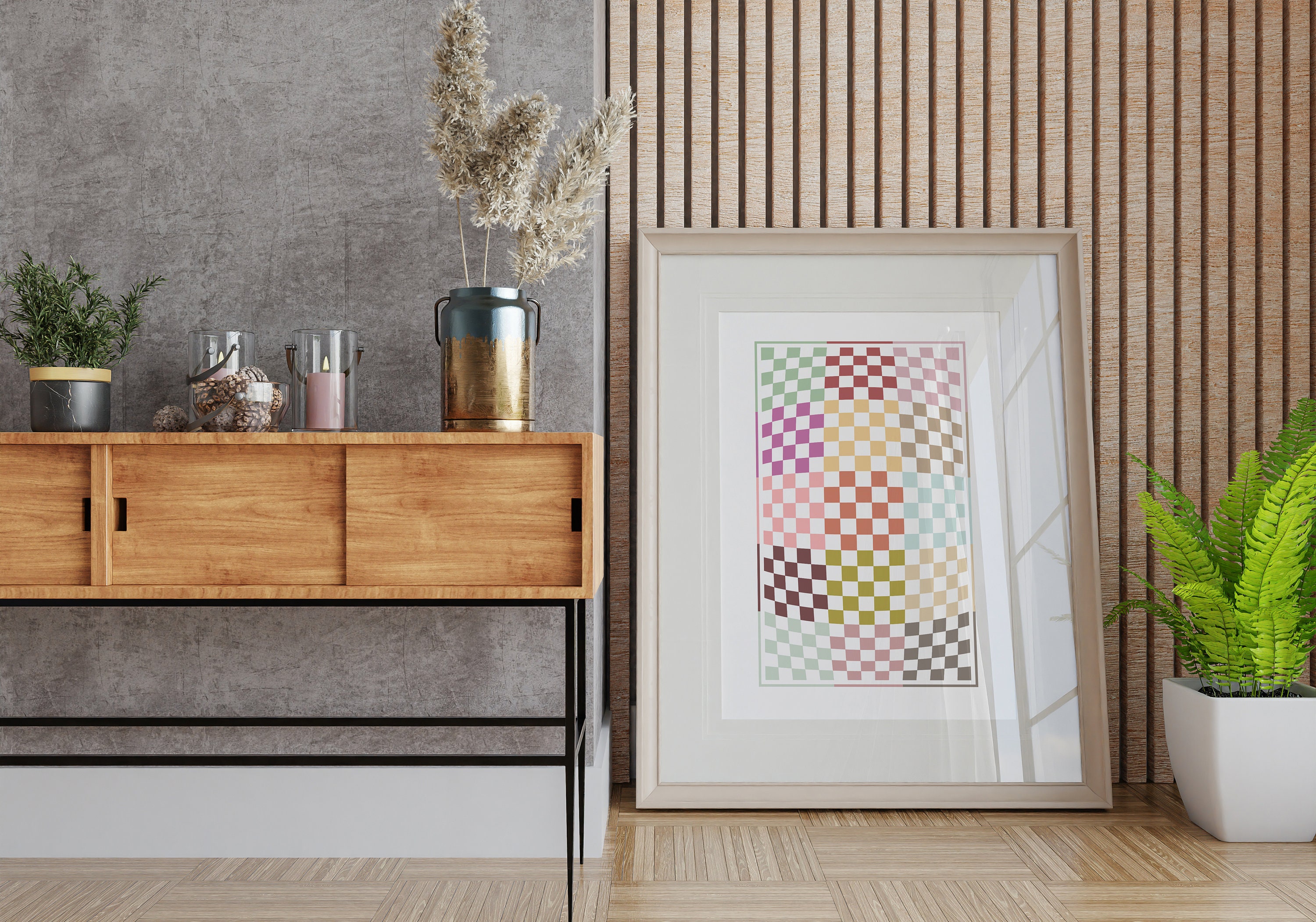 Checkered Wavy Retro Digital Art Print Colorful Printable - Etsy