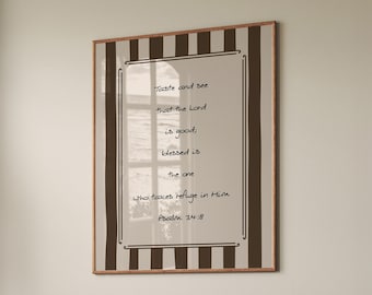 Bible Verse Wall Art, Psalm 34:8 Scripture Print, Christian Religious Poster, Scripture Decor, Digital Download