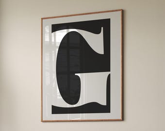 Letter Poster, G Letter Art Print, Black And White Art, Custom Personalized Gift, Trendy Poster, Printable Letter Initial Art, Digital Print