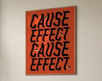 Wavy Cause Effect Print, Retro Bauhaus Typography, Wall Art (Digital Print