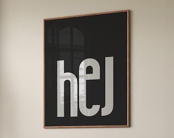 Impresión Hej: Arte mural retro en blanco y negro (descarga digital)