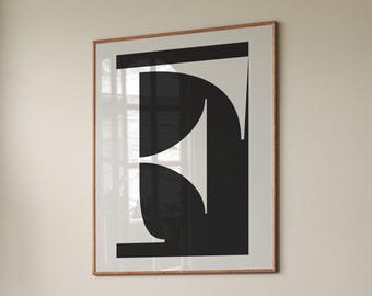 Abstract F Letter Art Print, Black and White Decor (Digital Download)
