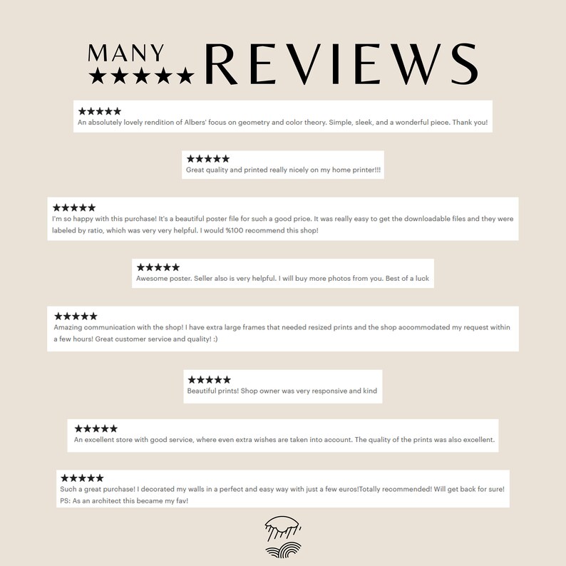 Pu&ograve; includere: Immagine con le parole "MANY REVIEWS" con valutazioni a stelle e feedback dei clienti. Le recensioni evidenziano la qualit&agrave;, il servizio e la facilit&agrave; d'uso del prodotto, con commenti sulla reattivit&agrave; del negozio.