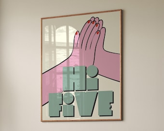 Stampa artistica Hi Five: arredamento massimalista retrò e funky (download digitale)