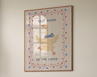 Silly Goose Retro Print: Cottagecore Nursery Art (Digital Download)