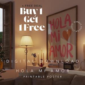 Impresión maximalista "Hola Mi Amor", arte mural colorido con frase de amor en español, decoración de apartamentos preppy, decoración estética de habitaciones, descarga digital