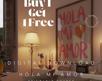 Hola Mi Amor Maximalist Print, Colorful Spanish Love Quote Wall Art, Preppy Apartment Decor, Aesthetic Room Decor, Digital Download