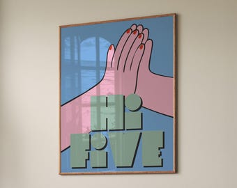 Stampa artistica Hi Five: arredamento retrò e funky per la casa (download digitale)
