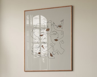 Impresión de arte lineal minimalista: Dibujo de rostros abstractos (descarga digital)