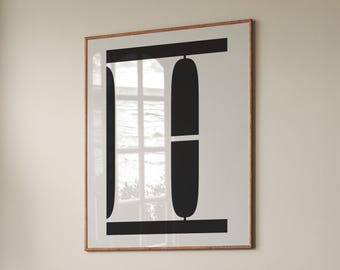 Custom H Initial Print, Black and White Retro Letter Art (Digital Download)