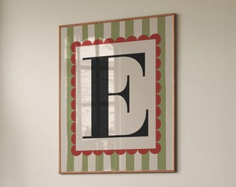 Impresión inicial de la letra E: Arte moderno de pared para habitación infantil (descarga digital)