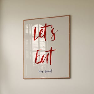 Let&#39;s Eat Print, Modern Kitchen Wall Art, Minimalist Dining Room Decor, Bon Appétit Print, Mid Century Art, Retro Poster, Digital Download